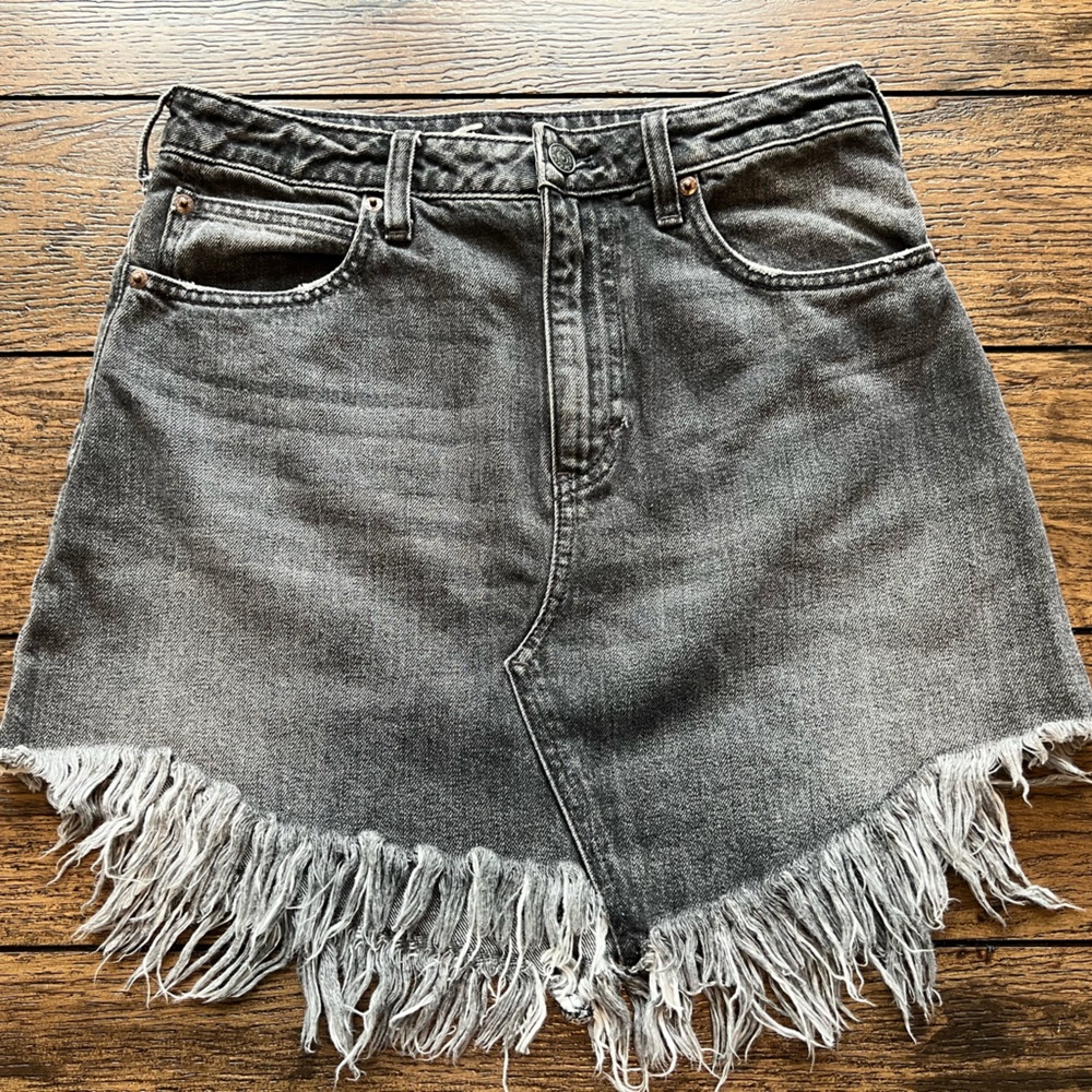 We The Free Charcoal Denim fringe skirt size 27